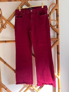 Liverpool Wine Red Wide-Leg Jeans with Frayed Hem